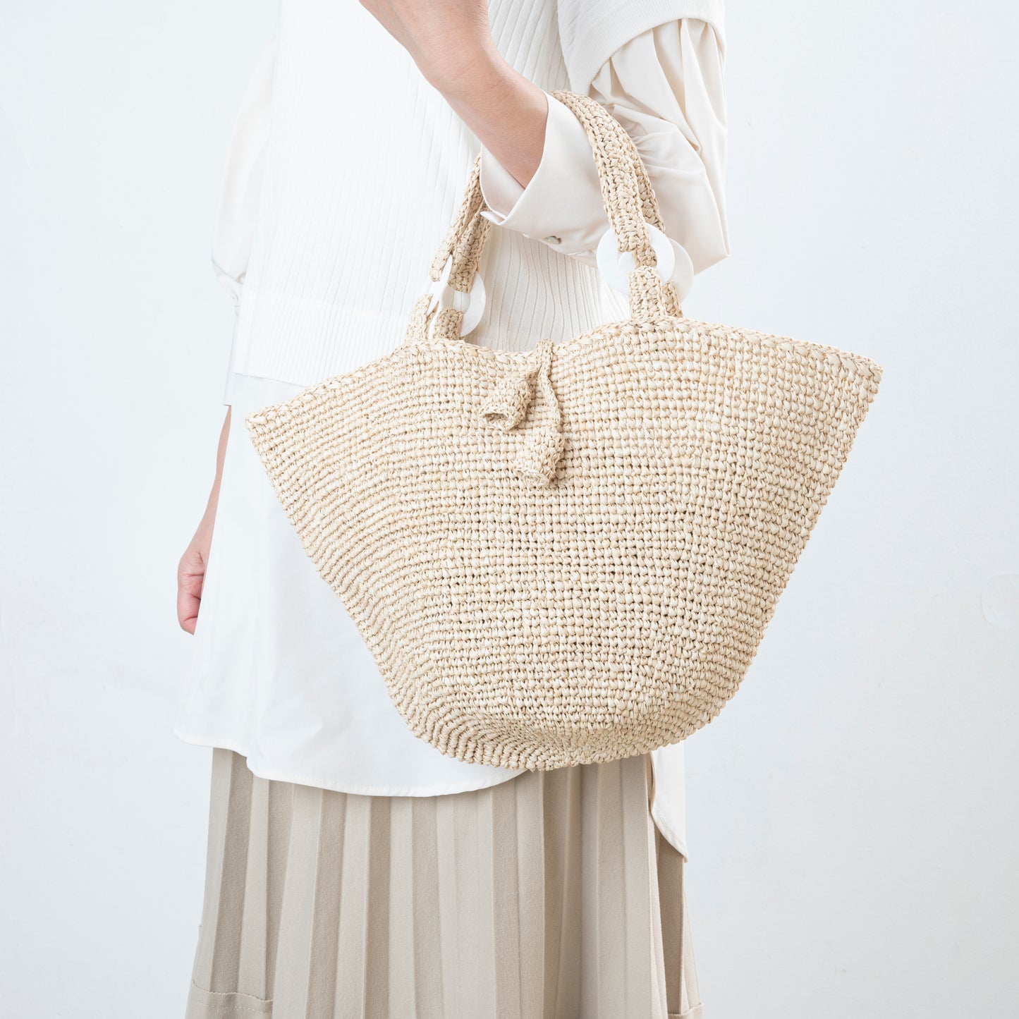 Hand Crochet Raffia Bag - BELL (Beige)