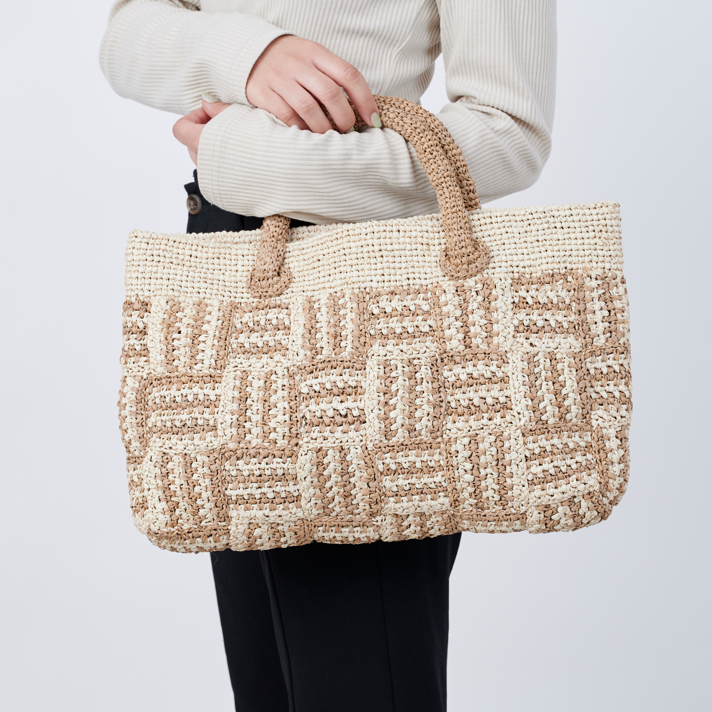 Hand Crochet Raffia Bag - CHECK