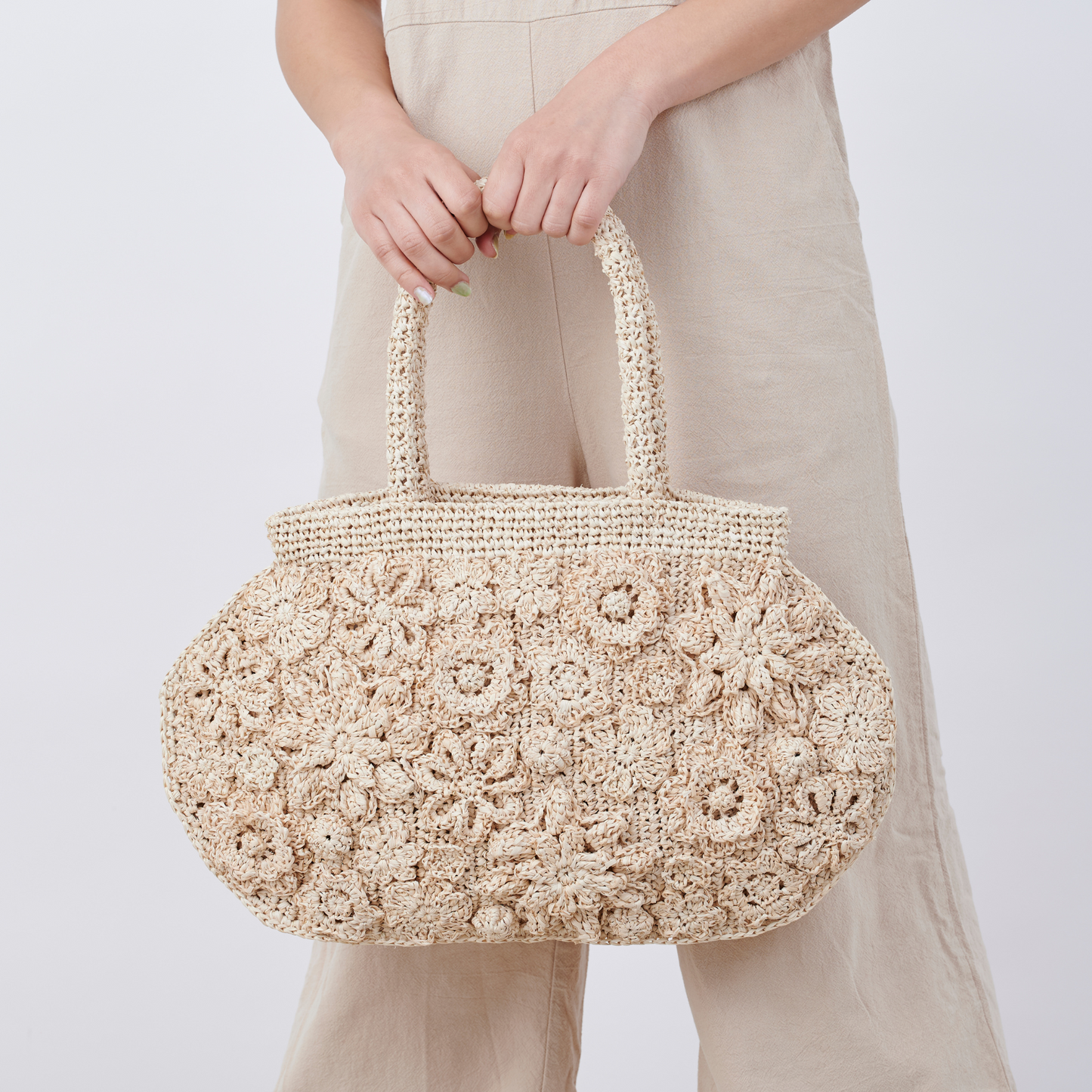 Hand Crochet Raffia Bag - FLORAL