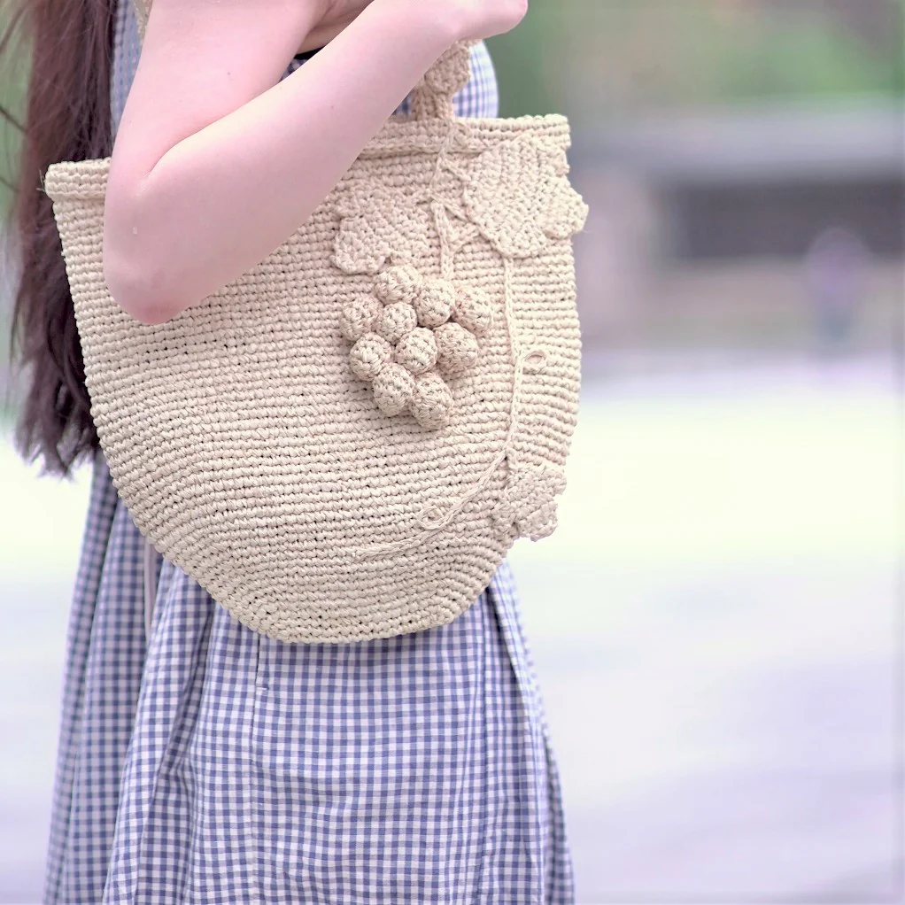 Hand Crochet Raffia Bag - GRAPE
