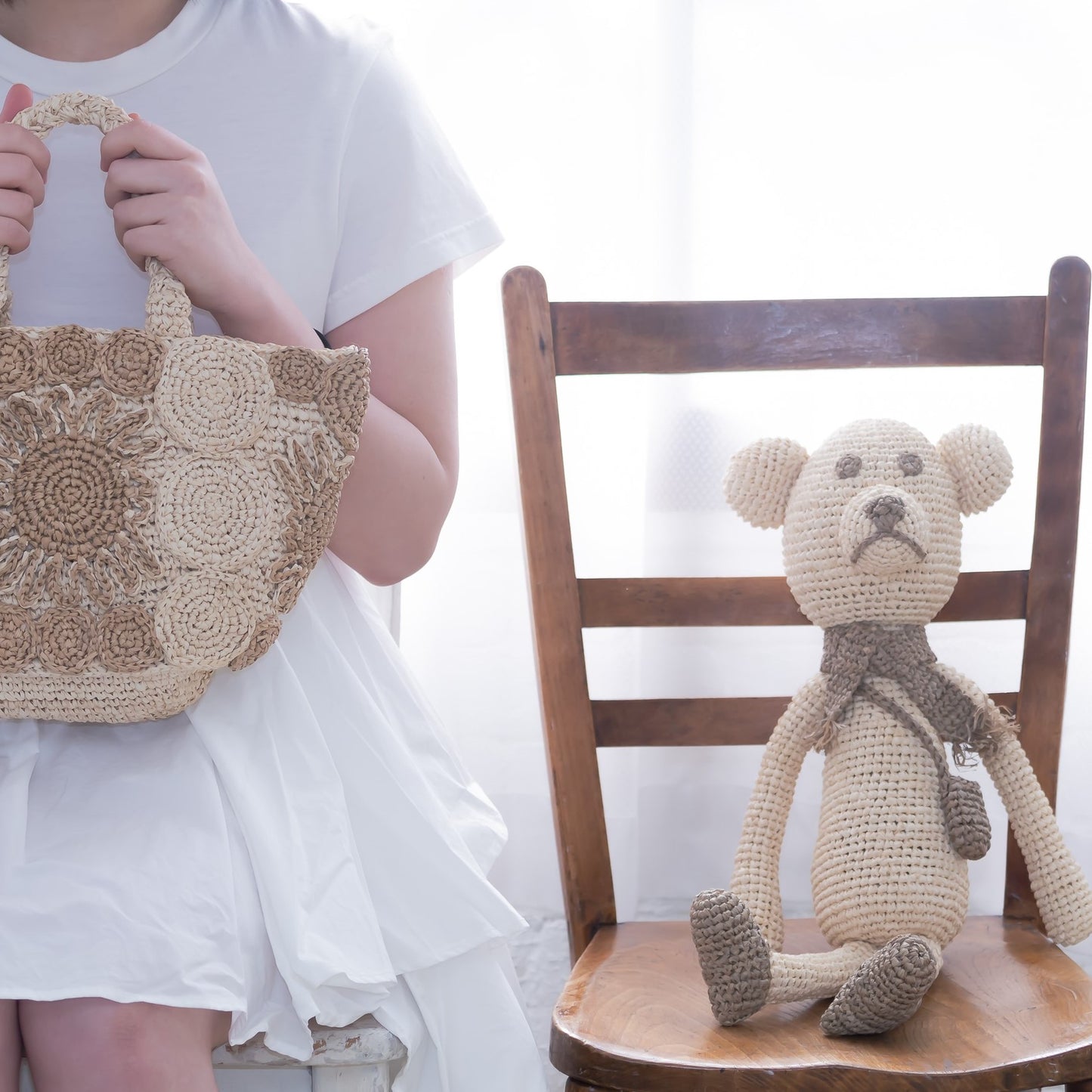 Hand Crochet Raffia Amigurumi - TED THE BEAR