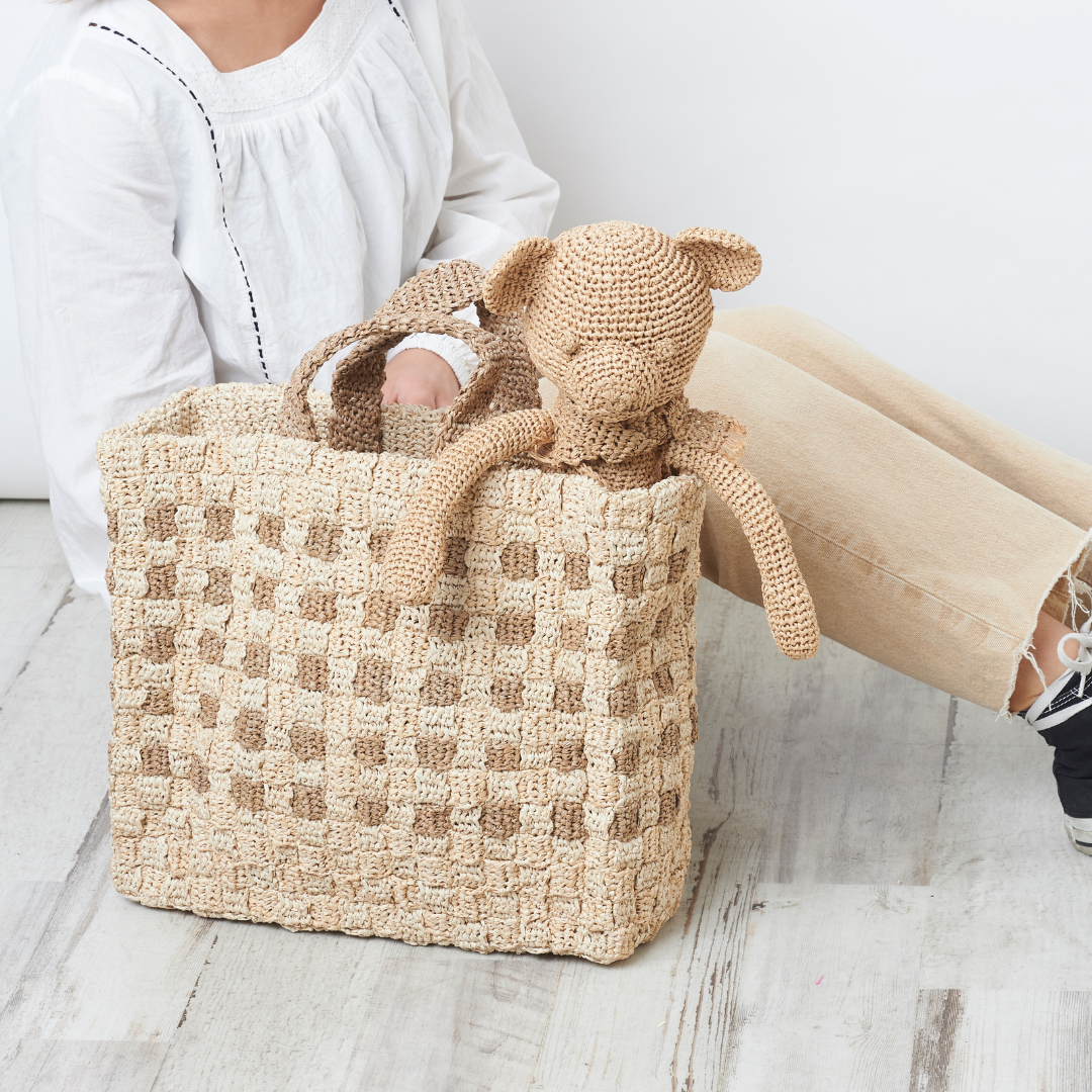 Hand Crochet Raffia Bag - BLOCK BAG