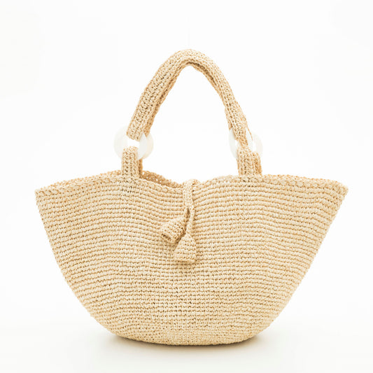 Hand Crochet Raffia Bag - BELL (Beige)