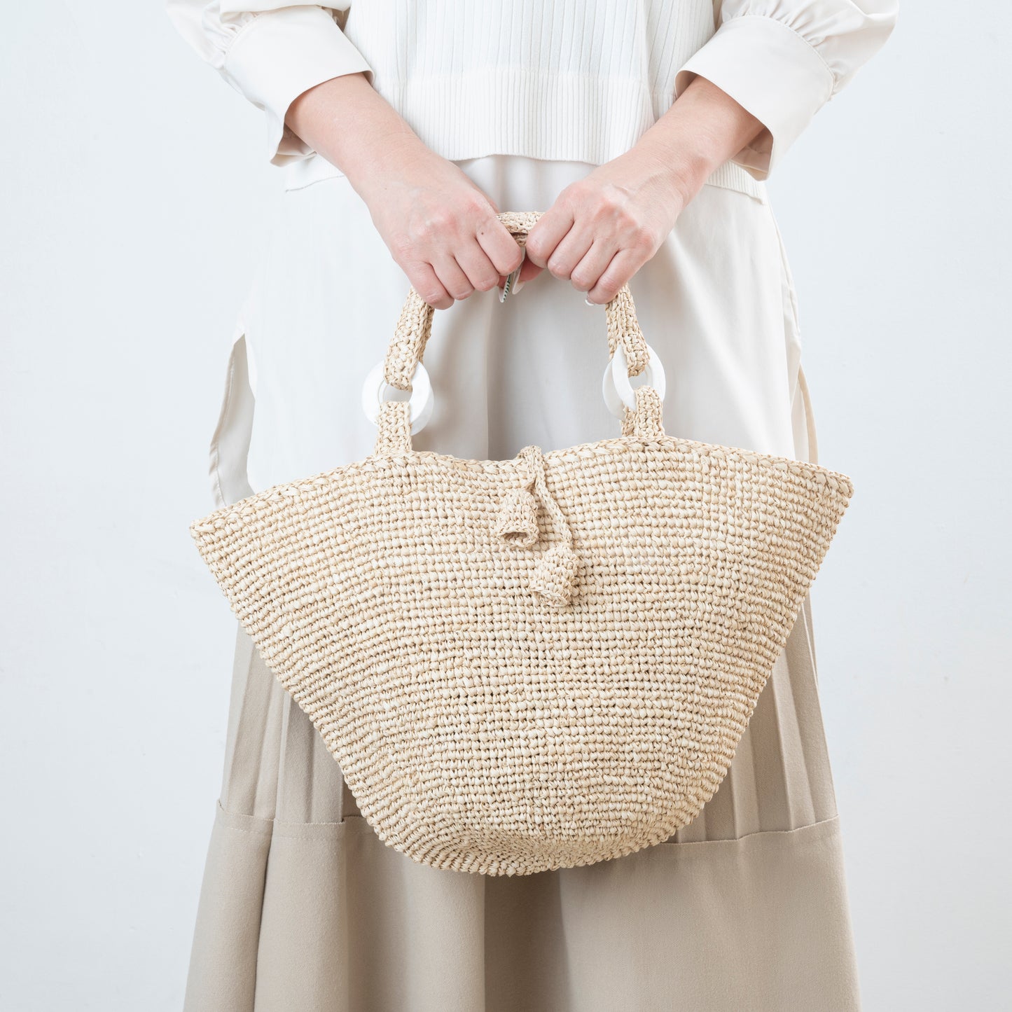 Hand Crochet Raffia Bag - BELL (Beige)