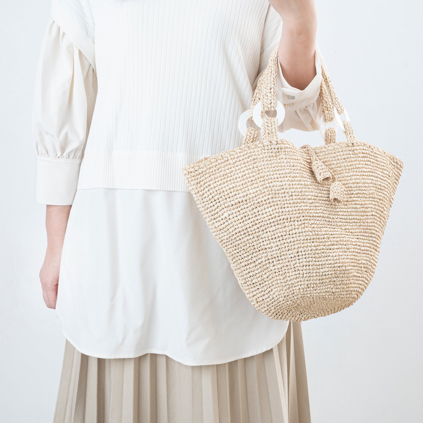 Hand Crochet Raffia Bag - BELL (Beige)