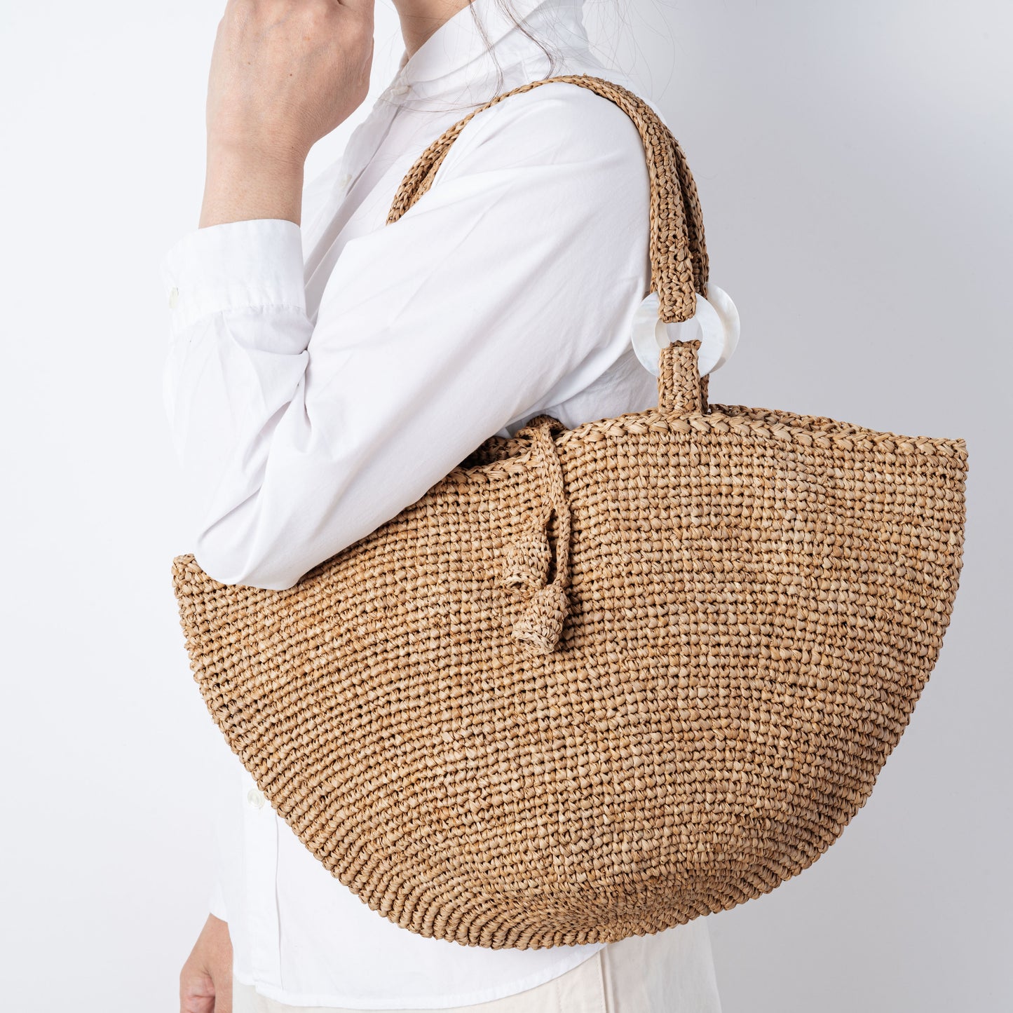 Hand Crochet Raffia Bag - BELL (Chocolate)