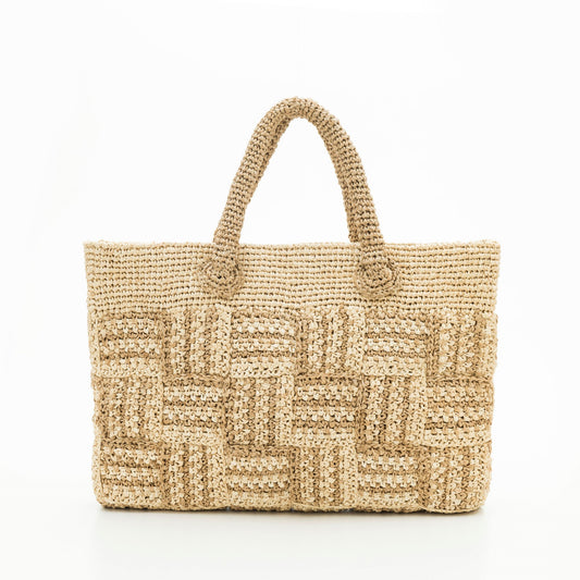 Hand Crochet Raffia Bag - CHECK