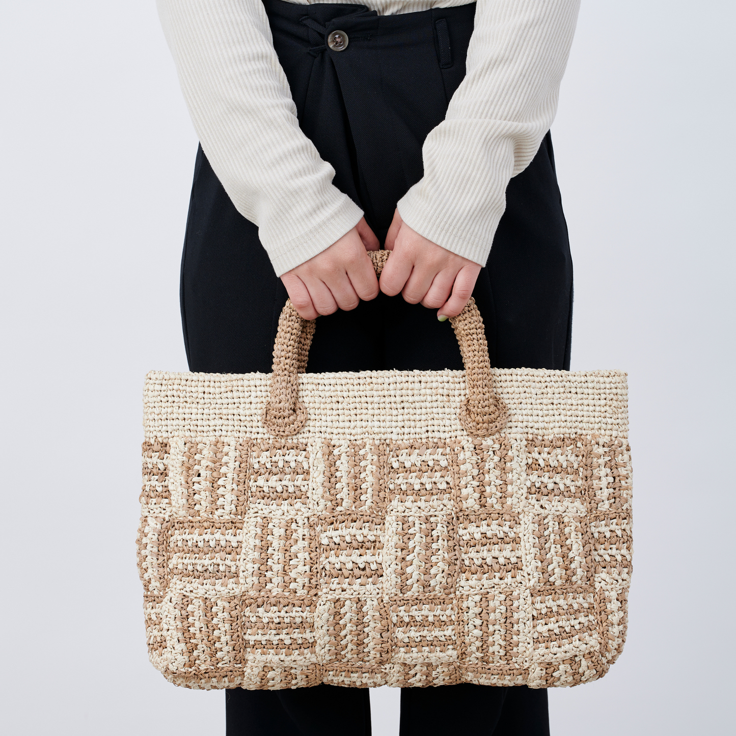 Hand Crochet Raffia Bag - CHECK