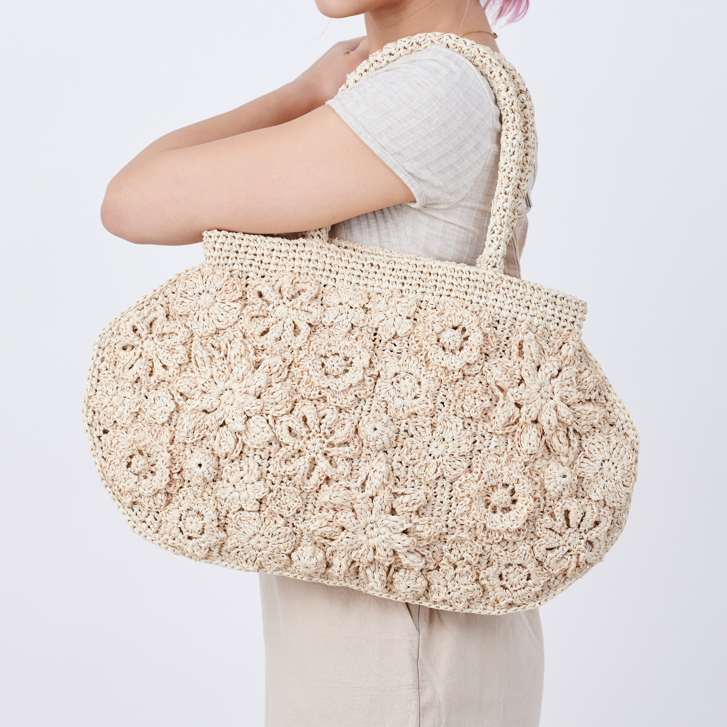 Hand Crochet Raffia Bag - FLORAL