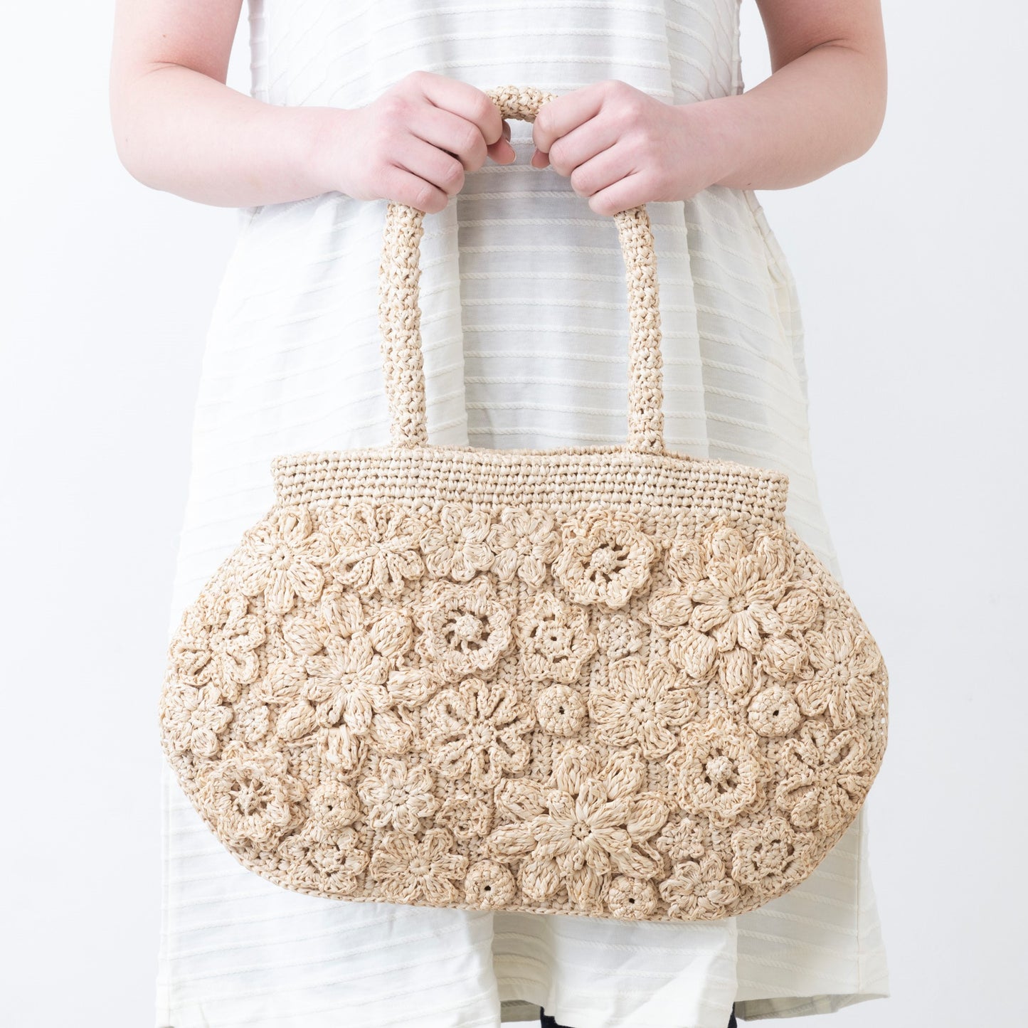 Hand Crochet Raffia Bag - FLORAL