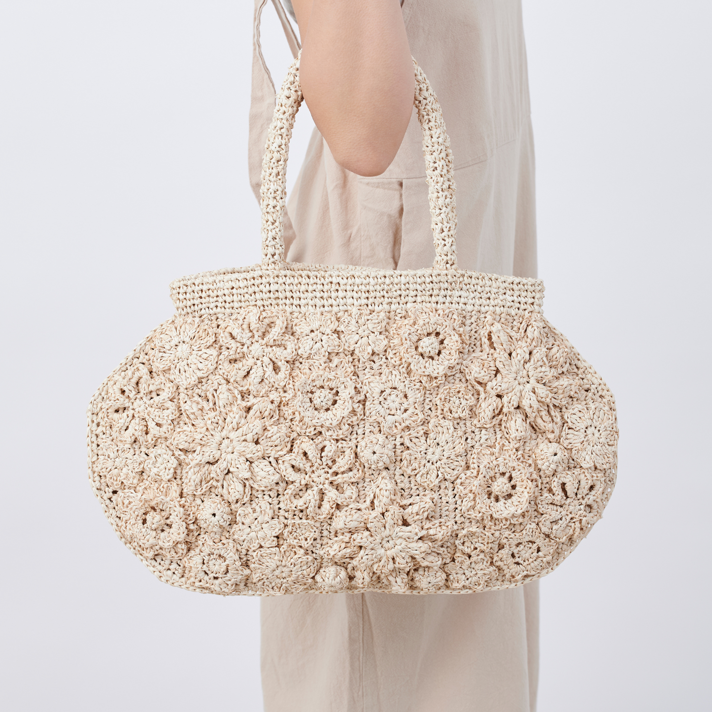 Hand Crochet Raffia Bag - FLORAL