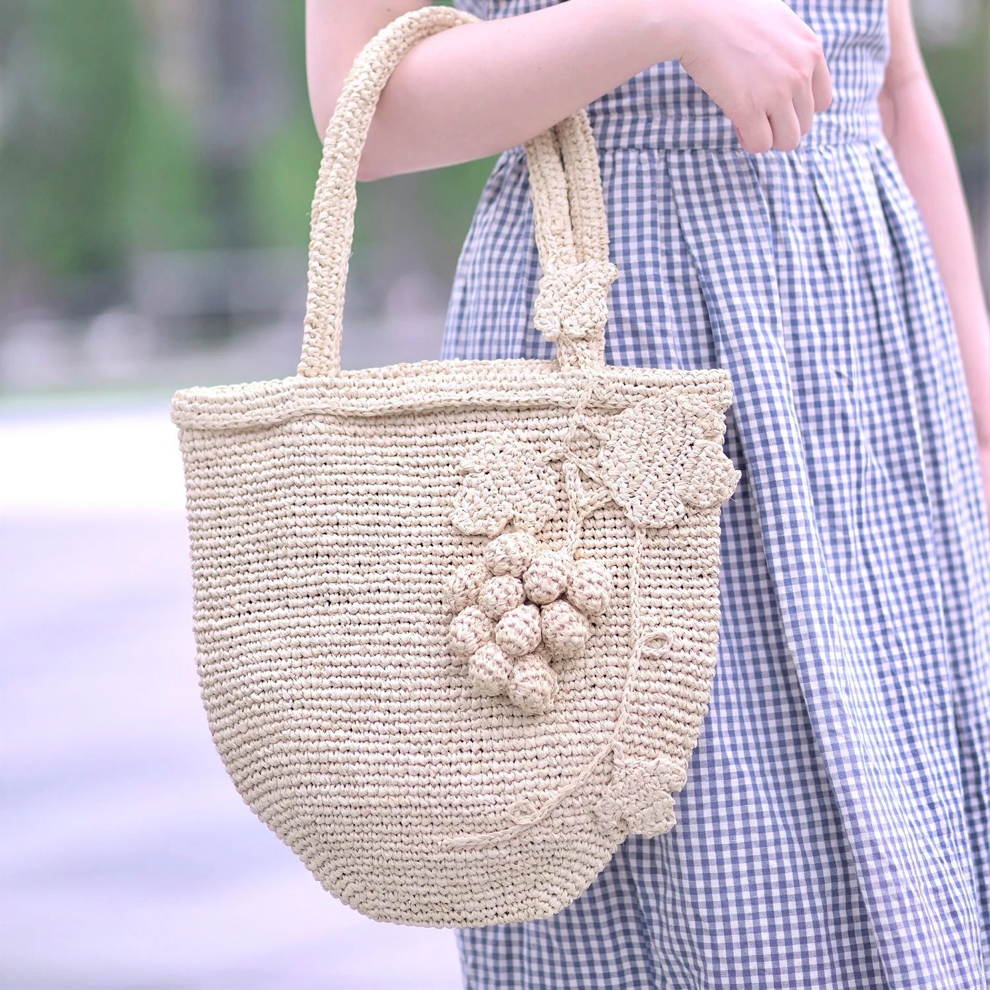 Hand Crochet Raffia Bag - GRAPE