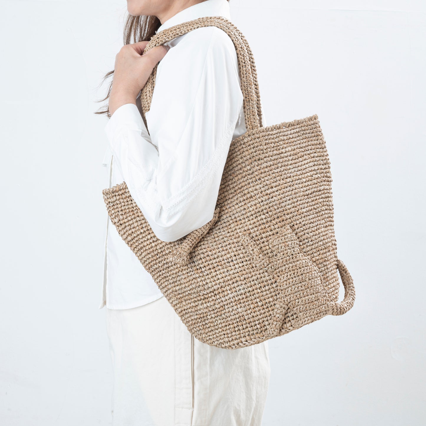 Hand Crochet Raffia Bag - KITTEN (Chocolate)