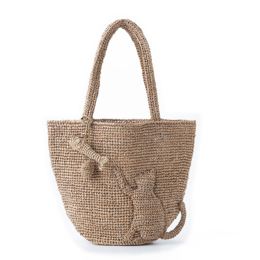 Hand Crochet Raffia Bag - KITTEN (Chocolate)