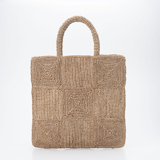 Hand Crochet Raffia Bag - MAZE (Chocolate)