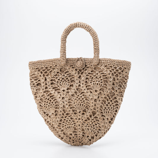 Hand Crochet Raffia Bag - PINEAPPLE (Chocolate)