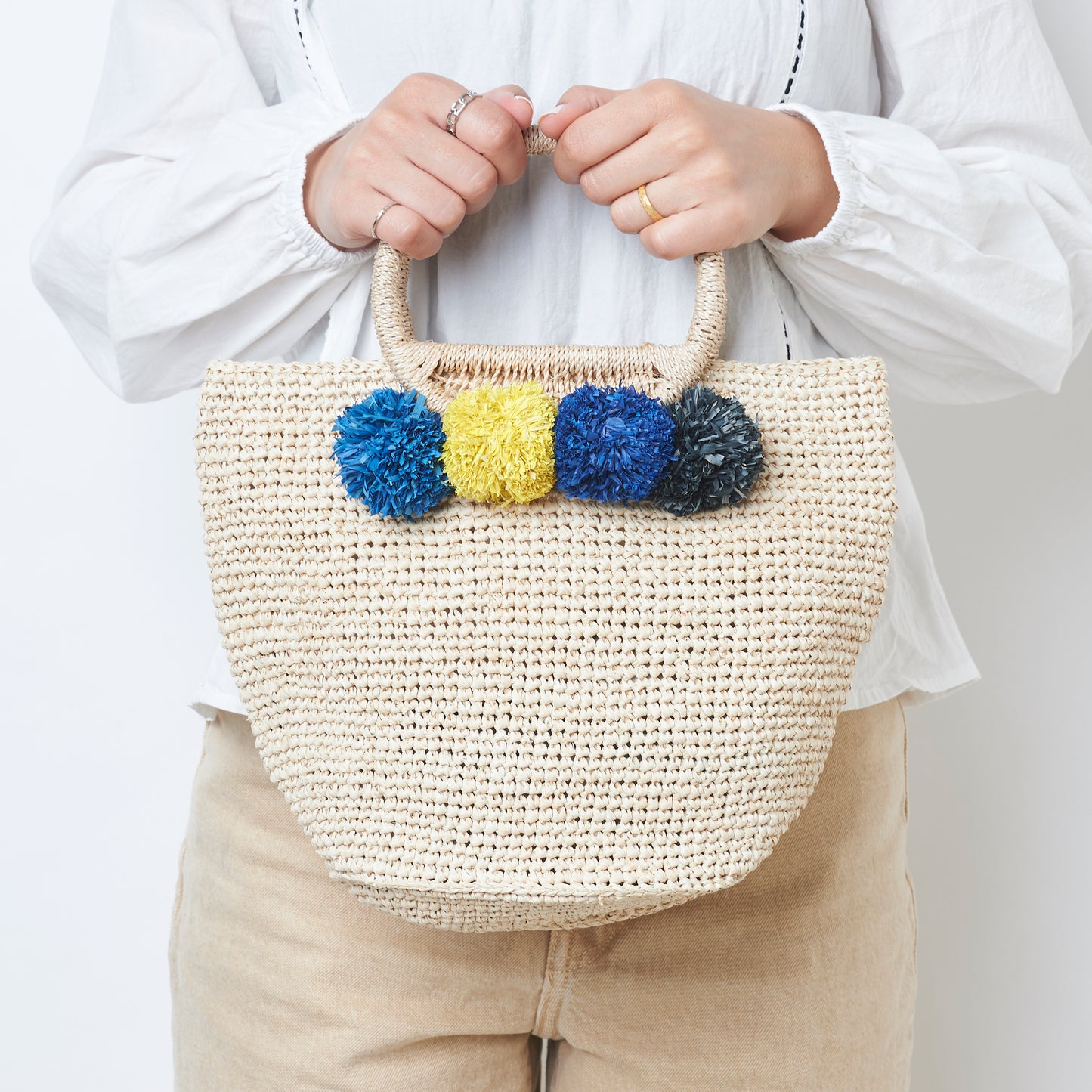 Hand Crochet Raffia Bag - POMPOM (Cool)