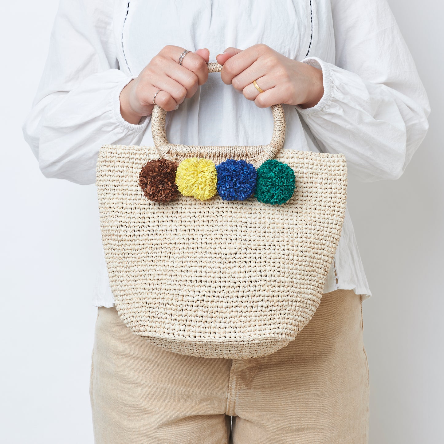 Hand Crochet Raffia Bag - POMPOM (Cool)