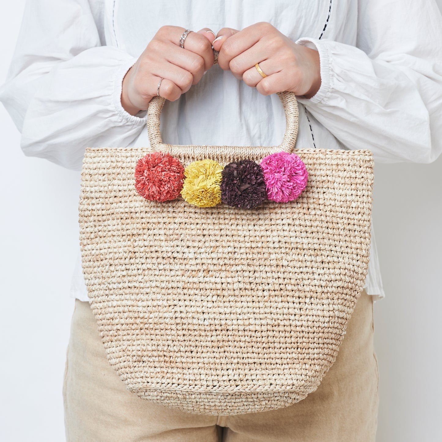 Hand Crochet Raffia Bag - POMPOM (Warm)