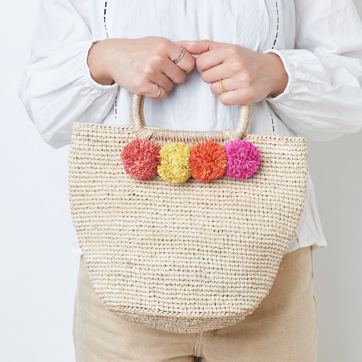 Hand Crochet Raffia Bag - POMPOM (Warm)