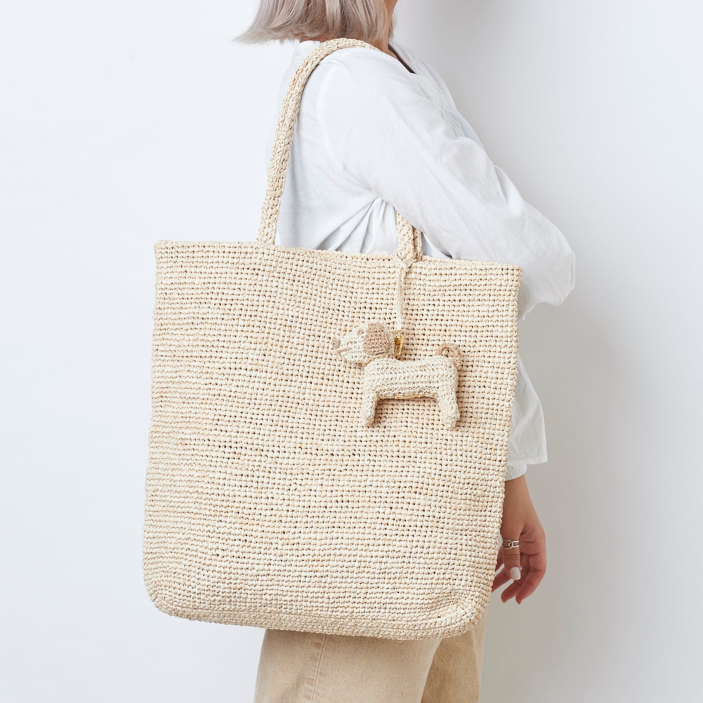 Hand Crochet Raffia Bag - SCHATTY (Beige)