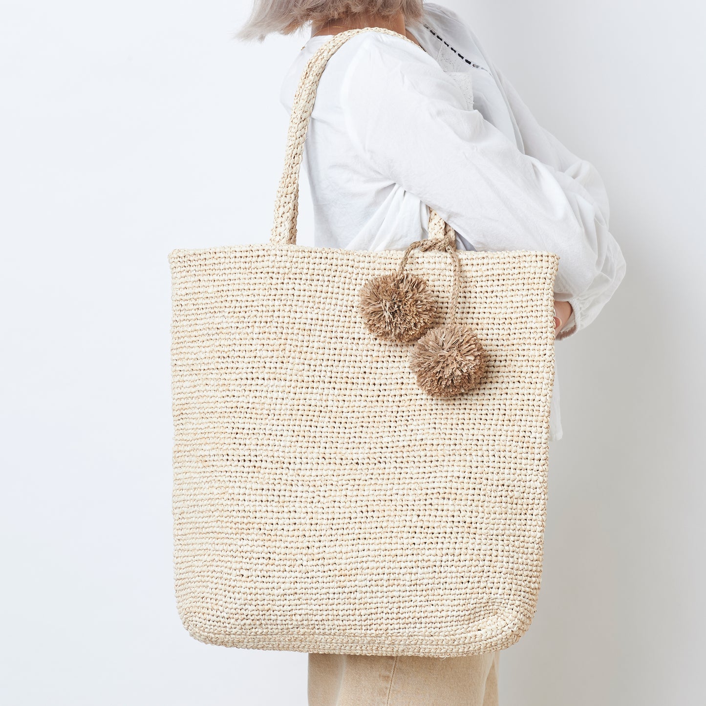 Hand Crochet Raffia Bag - SCHATTY (Beige)