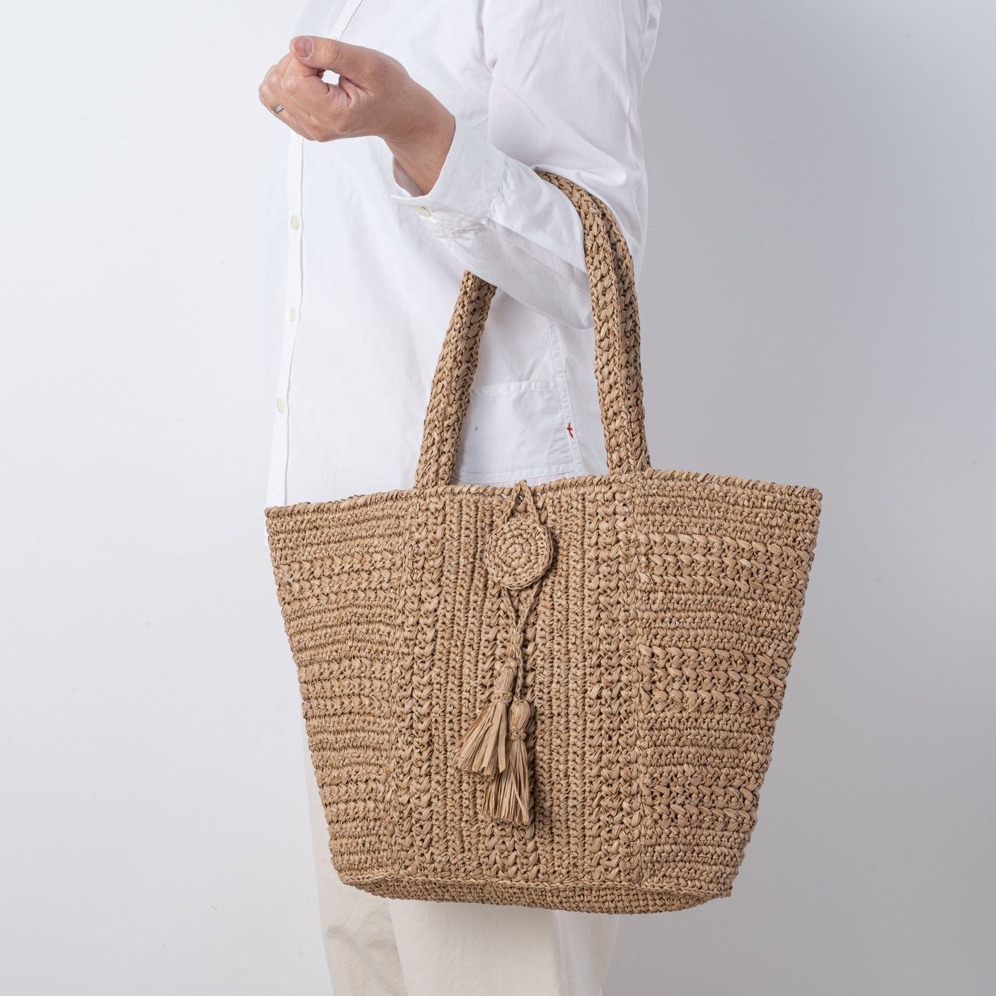 Hand Crochet Raffia Bag - TASSEL (Chocolate)