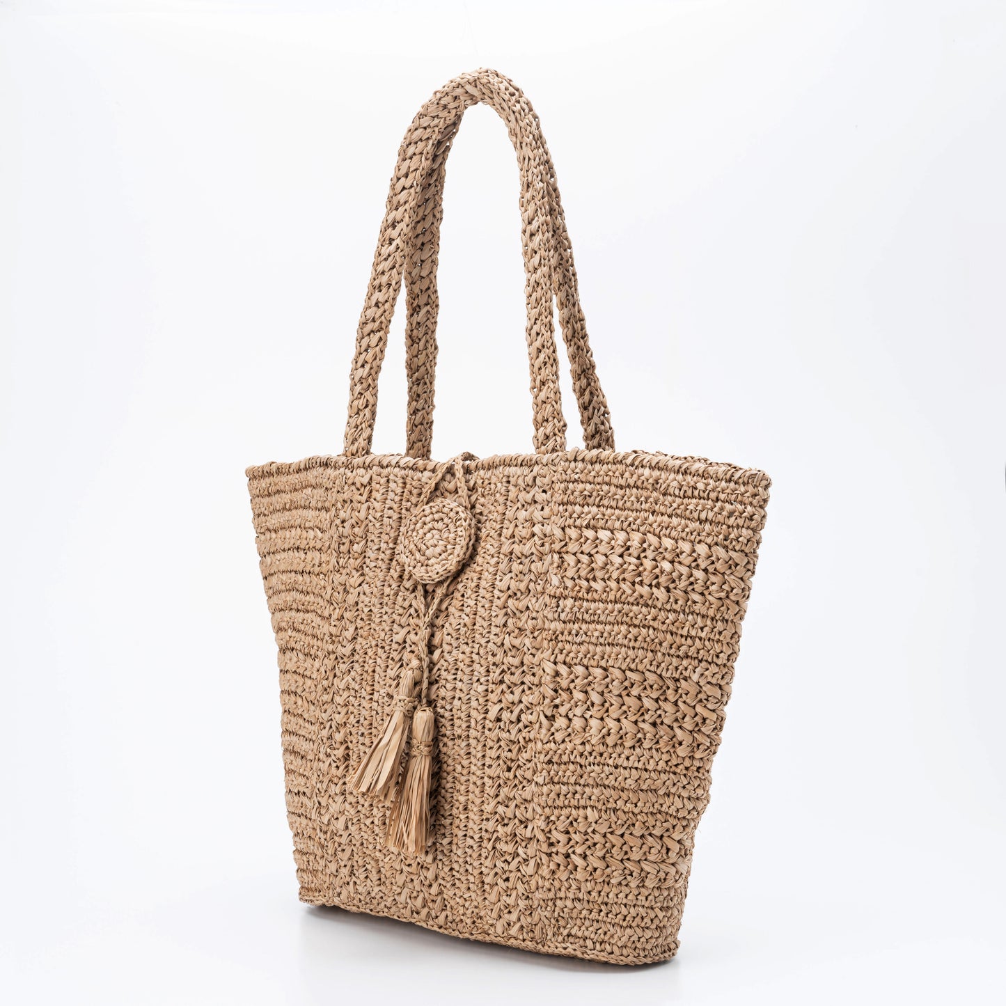 Hand Crochet Raffia Bag - TASSEL (Chocolate)