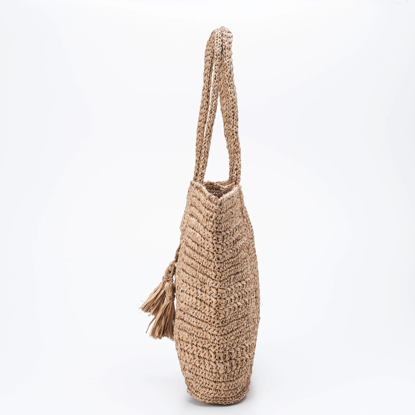 Hand Crochet Raffia Bag - TASSEL (Chocolate)
