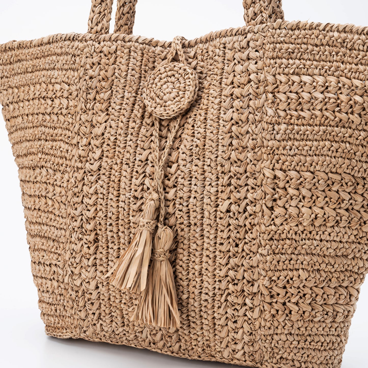 Hand Crochet Raffia Bag - TASSEL (Chocolate)
