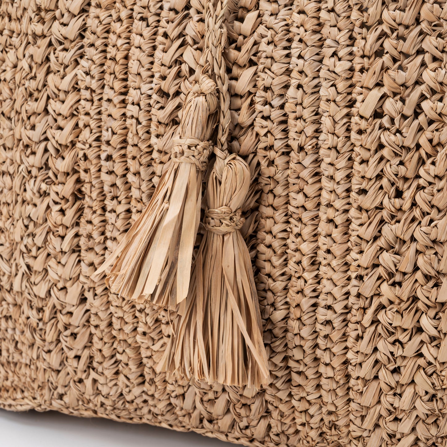 Hand Crochet Raffia Bag - TASSEL (Chocolate)