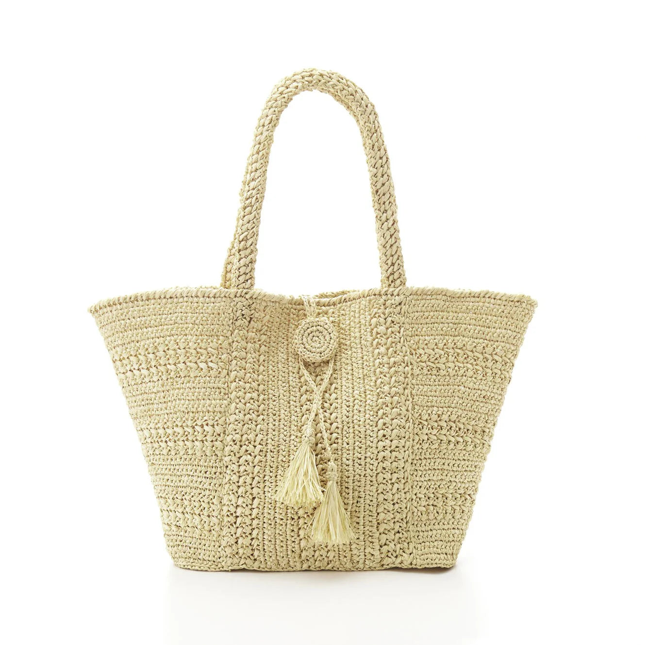 Hand Crochet Raffia Bag - TASSEL (Beige)