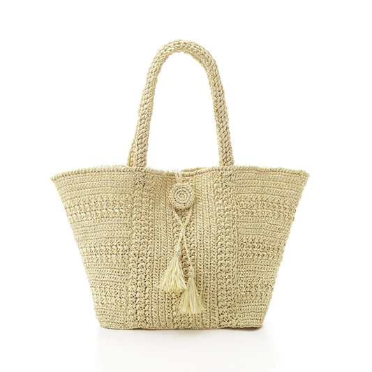 Hand Crochet Raffia Bag - TASSEL (Beige)