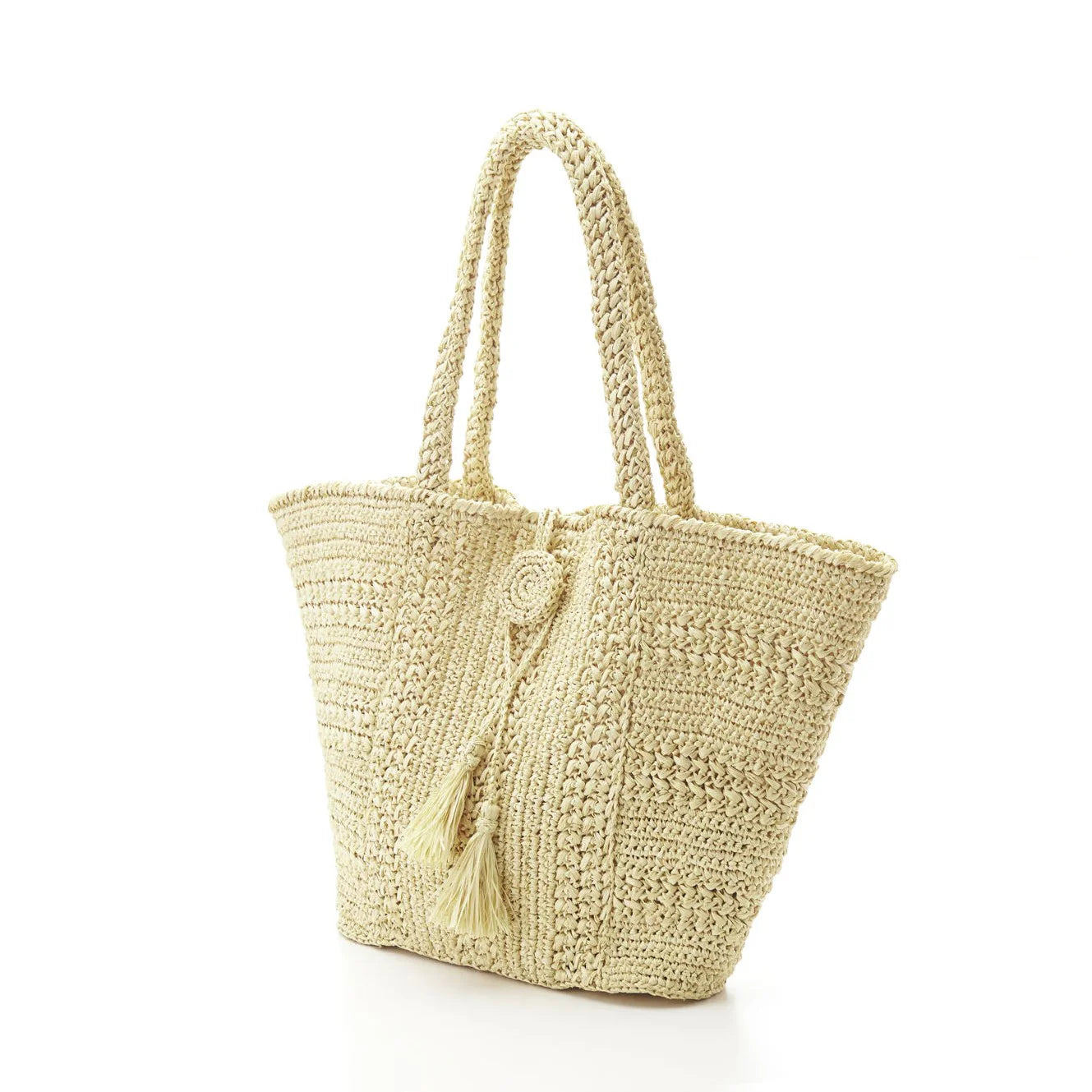 Hand Crochet Raffia Bag - TASSEL (Beige)