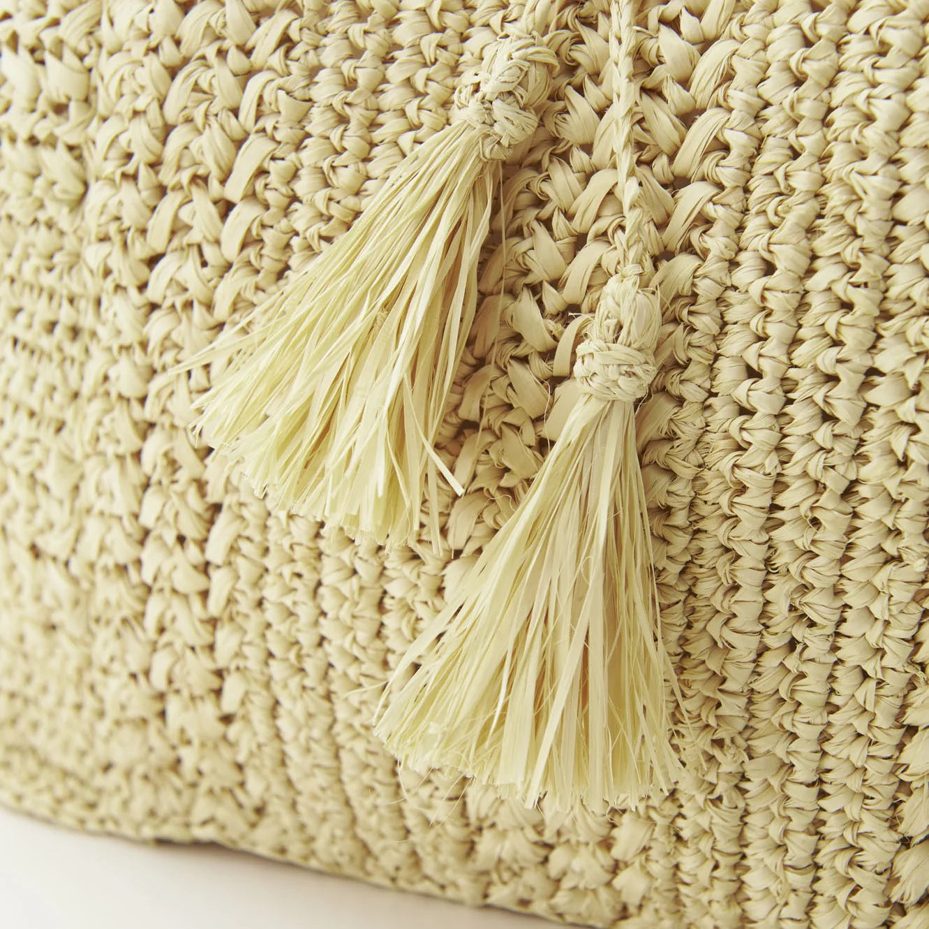 Hand Crochet Raffia Bag - TASSEL (Beige)